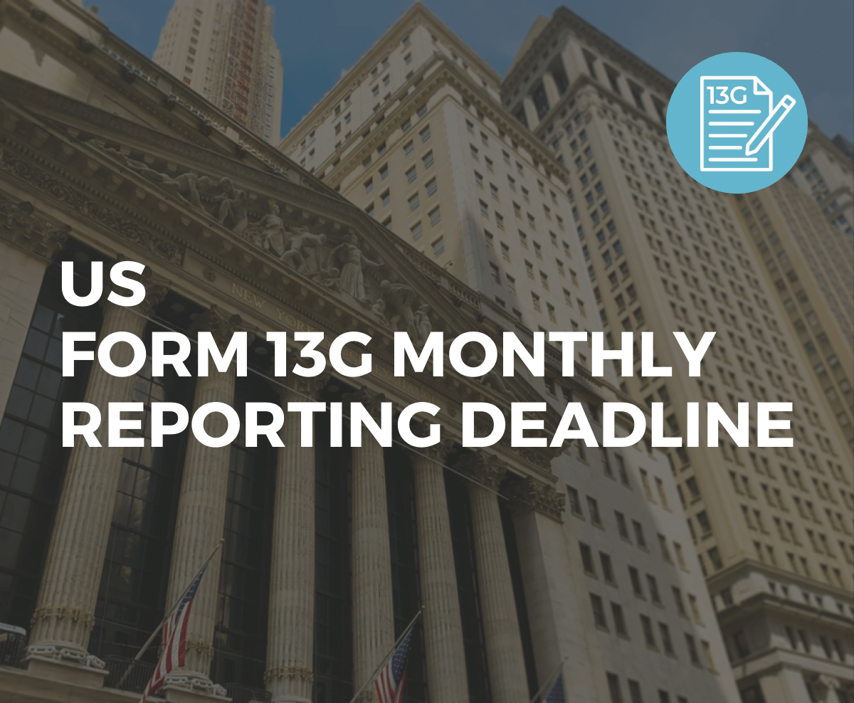 US Schedule 13G Monthly Reporting Deadline